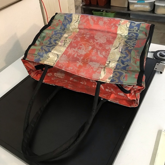 Huge Asian Jewel Tone Purse/Tote Chinoiserie Big Structured Plastic Outer Lining - Picture 14 of 16